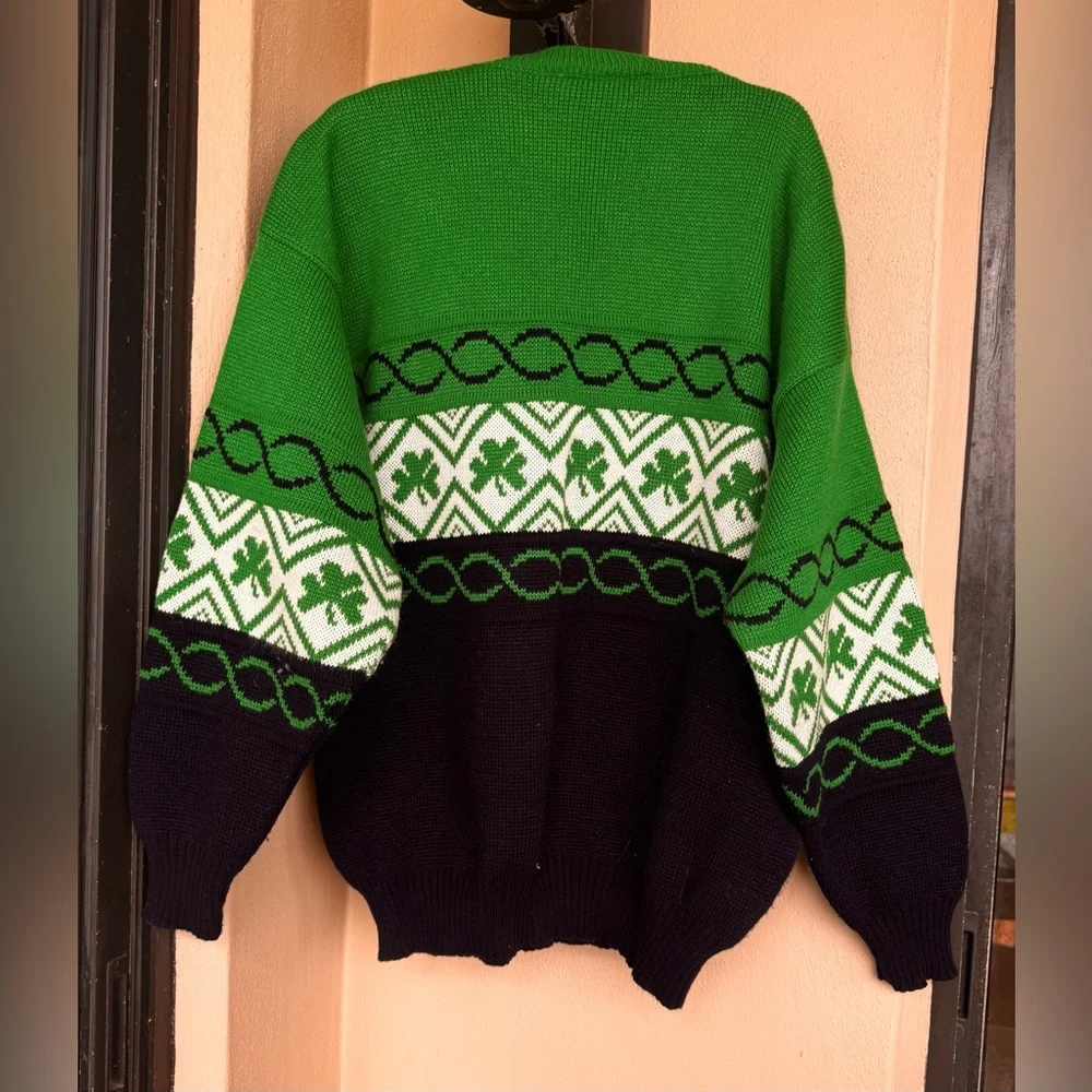 Vintage Emerald Sport Shamrock Celtic Pullover Knit Sweater Made In Ireland M